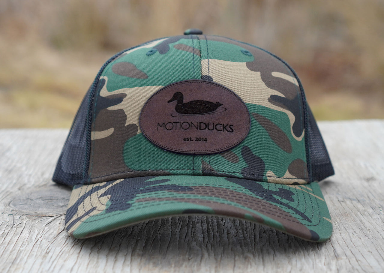 Camo / Black Hat with Elk Leather Patch (Multiple Choices)