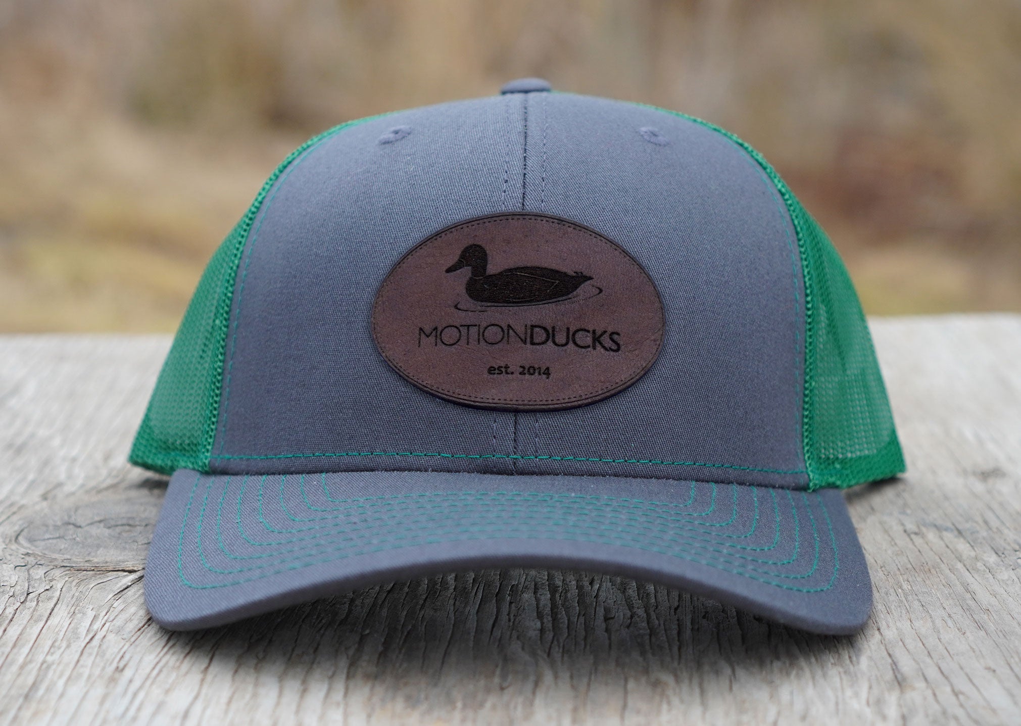 Vintage-Camo Hat with Elk Leather Patch - Motion Ducks, LLC