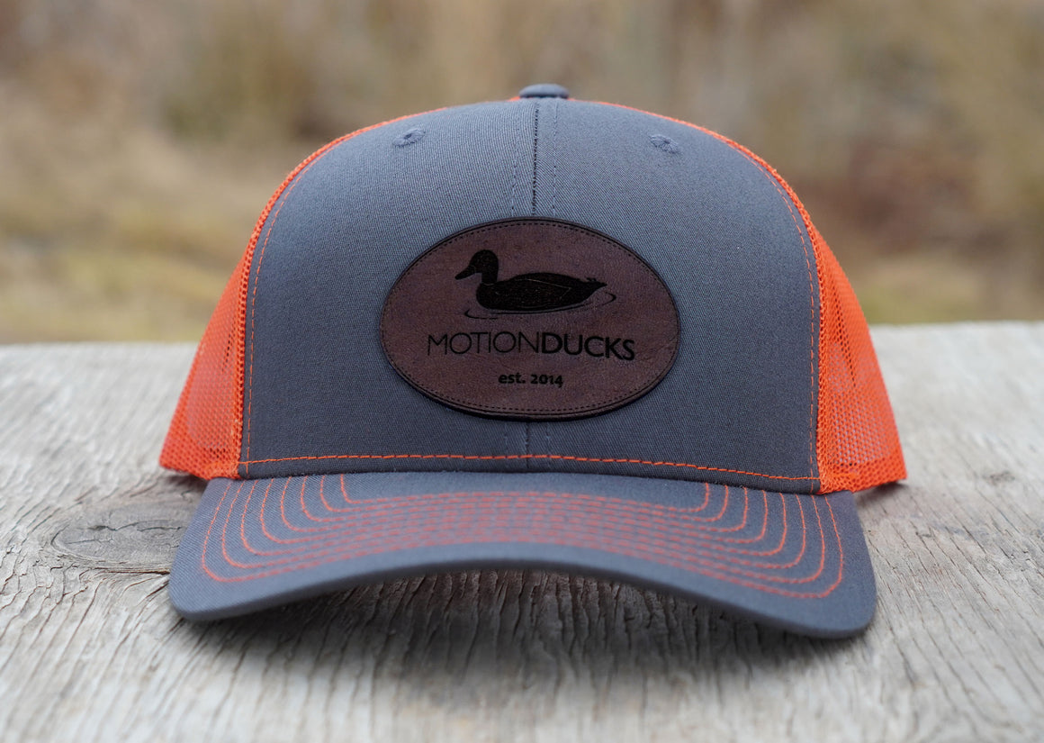 Gray / Orange Hat with Elk Leather Patch (Multiple Choices)
