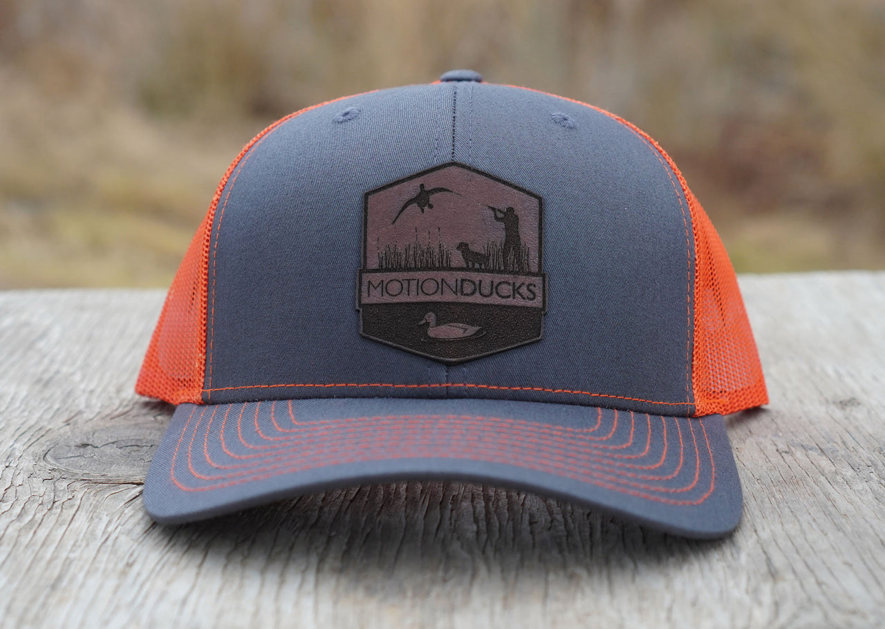 Gray / Orange Hat with Elk Leather Patch (Multiple Choices)