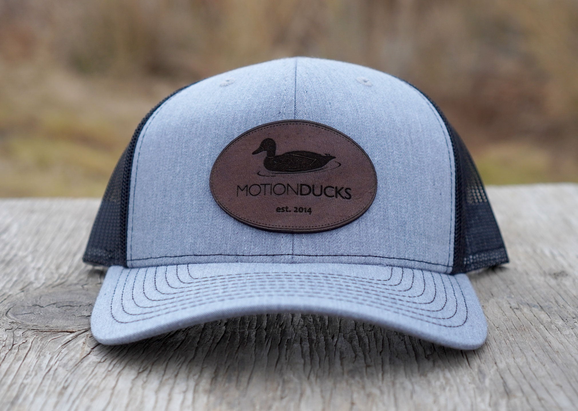 Ducks, with Motion - Leather LLC Vintage-Camo Hat Elk Patch