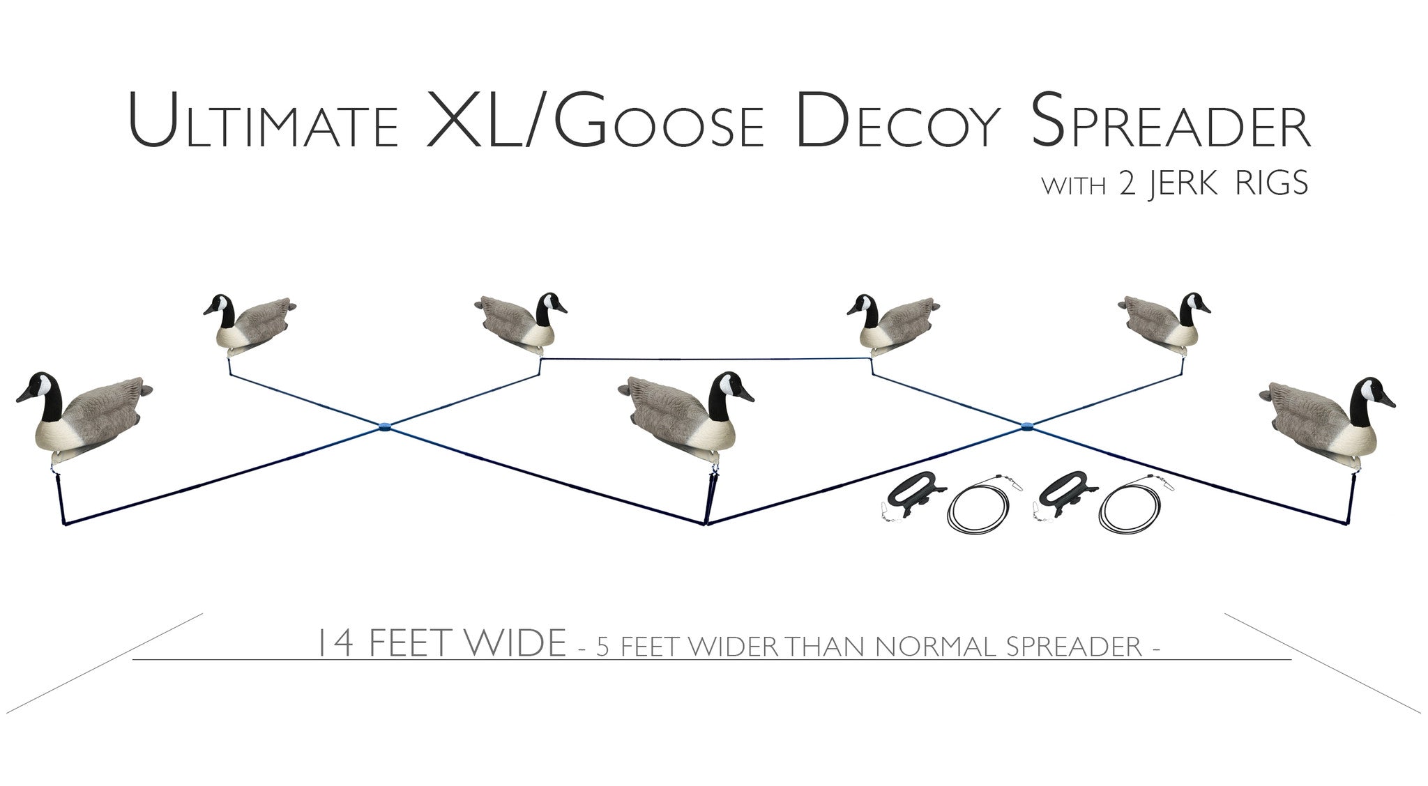 Ultimate XL/Goose Decoy Spreader with 2 Jerk Rigs & Connection Bar - Motion  Ducks, LLC